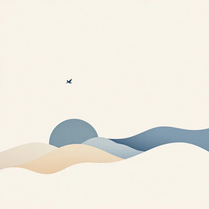 A lone indigo bird gliding out over quiet paper.